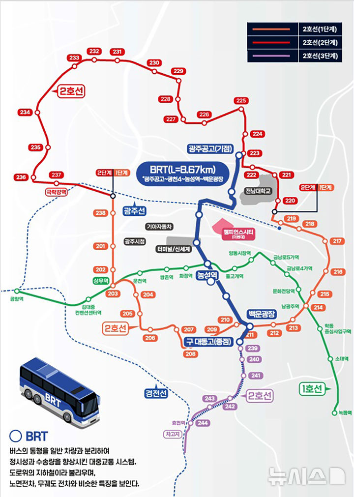 [광주=뉴시스] 광주 백운광장~광주공고 간선급행버스체계 노선도. (사진=광주시청 제공·뉴시스 DB). photo@newsis.com *재판매 및 DB 금지