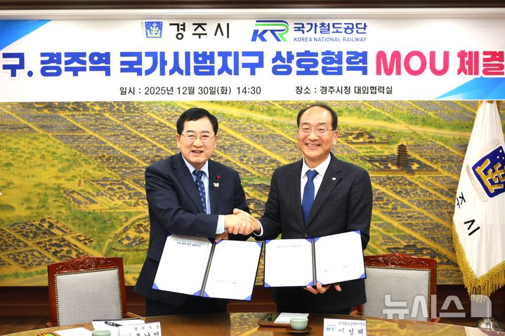 주낙영(왼쪽) 경주시장과 이성해 국가철도공단 이사장 