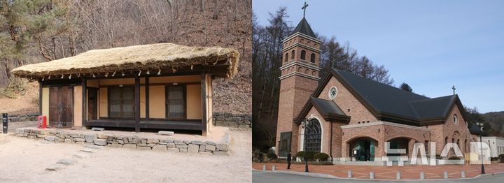 [진천=뉴시스] 서주영 기자 = 최초의 조선교구 신학교이자 최양업 신부의 성당 겸 사제관으로 사용되던 초가집을 재현한 건물, 최양업 신부 선종 150주년 기념성당. juyeong@newsis.com *재판매 및 DB 금지