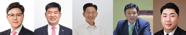 [천안·아산=뉴시스] (왼쪽부터) 이명수, 맹의석, 전만권, 장기승, 김민태 (사진=각 SNS 갈무리). 2026.01.03 photo@newsis.com *재판매 및 DB 금지