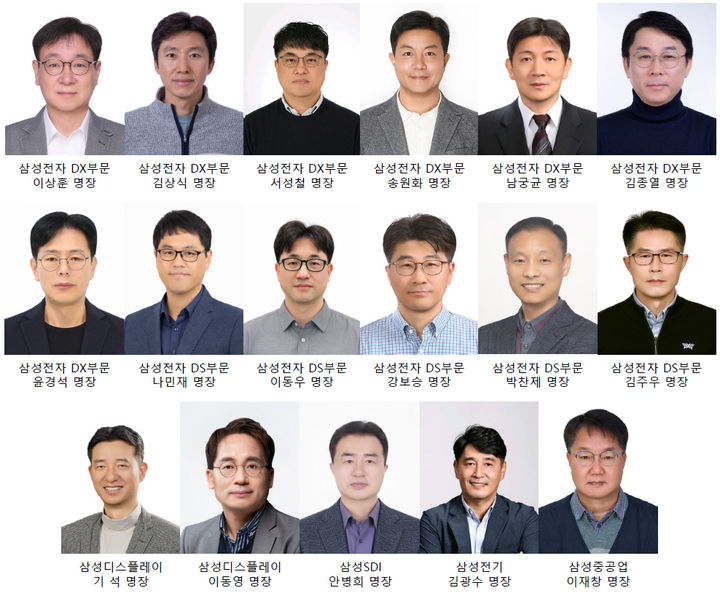 [서울=뉴시스] 삼성이 선정한 2026 삼성 명장 17명의 모습. (사진=삼성 제공) 2026.1.4. photo@newsis.com *재판매 및 DB 금지