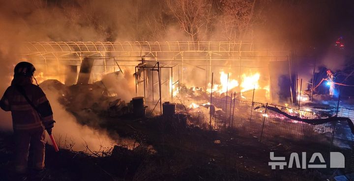 [의성=뉴시스] 경북 의성군 안평면 신안리 양봉장 비닐하우스 화재. (사진=경북소방본부 제공) 2026.01.04. photo@newsis.com 