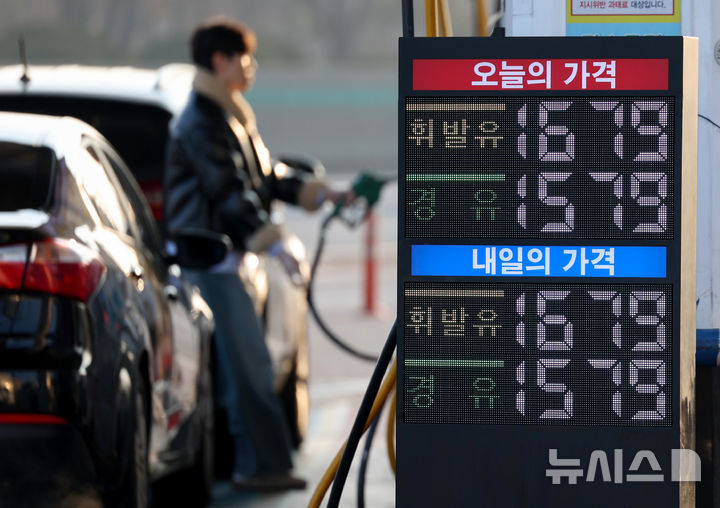 [서울=뉴시스] 김진아 기자 = 국내 기름값이 4주 연속 하락했다. 한국석유공사 유가정보시스템 오피넷에 따르면 12월 다섯째 주(12월28일~1월1일) 전국 주유소 휘발유 판매가는 리터(ℓ)당 1729.9원으로 직전 주 대비 5.4원 하락했다. 같은 기간 전국 주유소의 경유 판매가는 리터당 1633.1원으로, 직전 주보다 8.6원 싸게 판매됐다. 4일 서울의 만남의광장 주유소에 유가 정보가 표시되어 있다. 2025.01.04. bluesoda@newsis.com