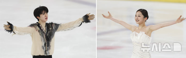 [서울=뉴시스] 김근수 기자 = 피겨스케이팅 선수 차준환(서울시청)과 신지아(세화여고)가 4일 서울 양천구 목동 아이스링크에서 열린 제80회 전국남녀 피겨스케이팅 종합선수권대회에서 남녀 시니어 프리스케이팅에서 연기를 마치고 기뻐하고 있다. 2026.01.04. ks@newsis.com