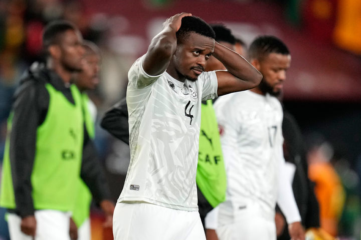 [라바트=AP/뉴시스] 남아프리카공화국, 카메룬과의 2025 아프리카 네이션스컵 16강에서 1-2로 패배하고 탈락. 2026.01.04.
