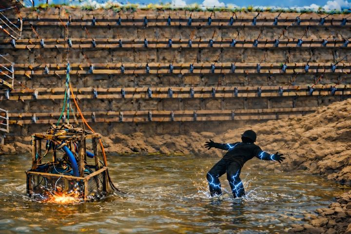 [서울=뉴시스] 재해 상황. 지난해 8월 4일 경기 광명시 소재 고속도로 건설현장에서 미얀마 국적 노동자가 감전사고로 부상을 입는 사고가 발생했다. (그래픽 = 고용노동부 제공) *재판매 및 DB 금지