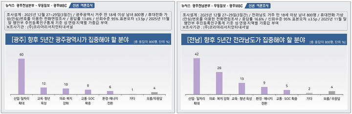 [광주=뉴시스] '향후 5년간 집중해야 할 분야'에 대한 광주시민·전남도민 대상 여론조사. (그래픽=최희영) photo@newsis.com *재판매 및 DB 금지