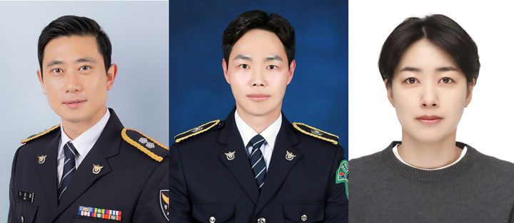 [전주=뉴시스] 전북지방변호사회가 6일 발표한 우수사법경찰관 명단. 왼쪽부터 익산경찰서 노승섭 경감, 전주완산경찰서 정찬영 경위, 전북경찰청 이다혜 경위. (사진=전북지방변호사회 제공) 2026.01.06. photo@newsis.com *재판매 및 DB 금지