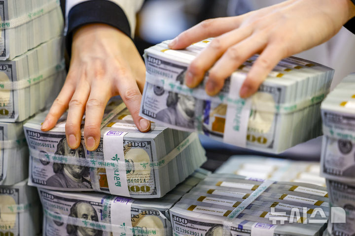 [서울=뉴시스] 정병혁 기자 = 사진은 지난 6일 서울 중구 하나은행 위변조대응센터에서 직원이 달러를 정리하고 있는 모습. 2026.01.06. jhope@newsis.com