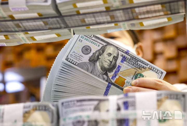 [서울=뉴시스] 정병혁 기자 = 사진은 지난달 6일 서울 중구 하나은행 위변조대응센터에서 직원이 달러를 정리하고 있는 모습. 2026.01.06. jhope@newsis.com