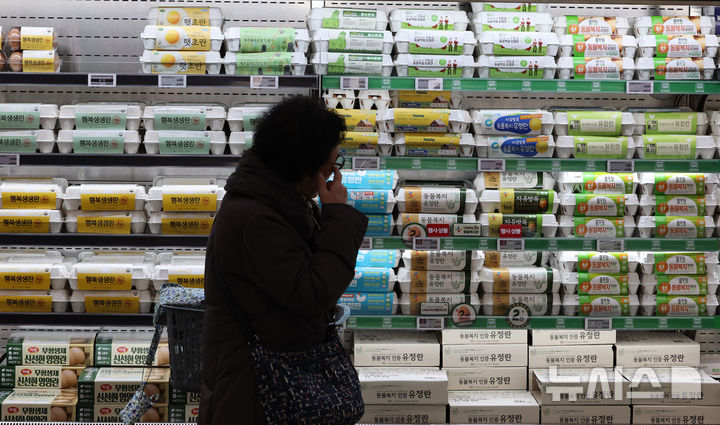 [서울=뉴시스] 이영환 기자 = 조류인플루엔자(AI) 확산 여파로 계란 한판 기준 소매가가 7천원을 넘어선 7일 오후 서울 시내의 한 대형마트에서 고객이 계란을 살펴보고 있다. 구윤철 부총리 겸 재정경제부 장관은 이날 민생경제관계장관회의를 주재하고 계란값 인상과 관련해 "신선란 224만개 수입 절차에 즉시 착수해 1월중 시장에 공급하고, 수급상황에 따라 계란 납품단가 인하도 추진하겠다"고 강조했다. 2026.01.07. 20hwan@newsis.com