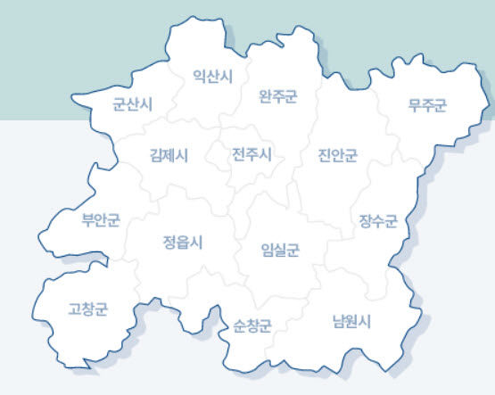 전북특별자치도 행정구역 배치도. *재판매 및 DB 금지