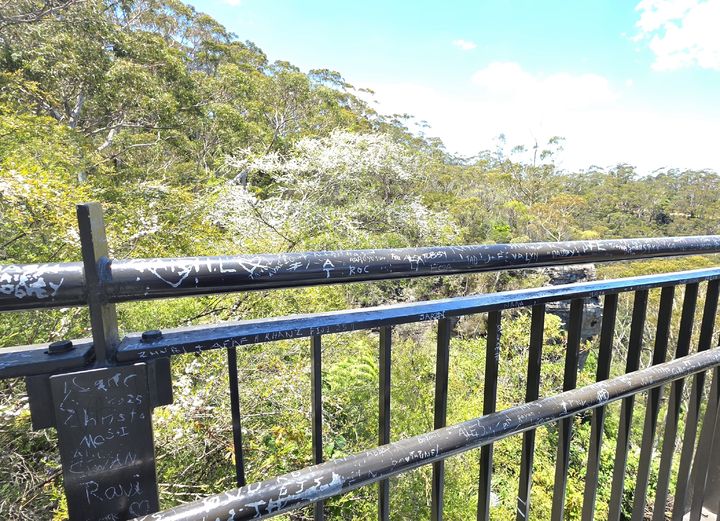 [호주 시드니=박현주 미술전문기자] 1월 한 여름의 블루마운틴 전망대 난간에 새겨진 낙서. 2026.01.08. hyun@newsis.com *재판매 및 DB 금지