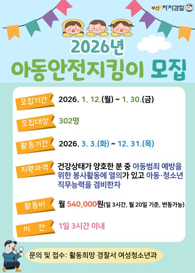 [부산=뉴시스] 2026년 아동안전지킴이 모집 포스터. (사진=부산시 제공) 2026.01.09. photo@newsis.com *재판매 및 DB 금지