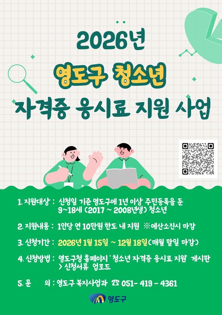 [부산=뉴시스] '청소년 자격증 시험 응시료 지원 사업 모집' 포스터. (사진=부산 영도구 제공) 2026.01.10. photo@newsis.com *재판매 및 DB 금지