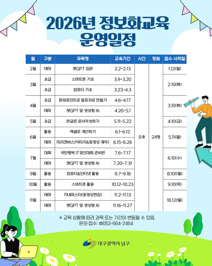 [대구=뉴시스] 대구 남구는 구민을 대상으로 디지털 환경 변화에 맞춘 ‘2026년 정보화교육’을 실시한다. (사진=대구 남구 제공) 2026.01.09. photo@newsis.com *재판매 및 DB 금지