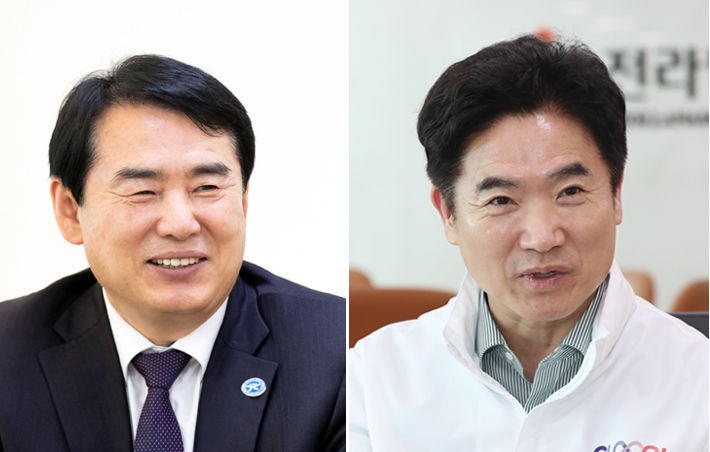 [광주=뉴시스] 이정선 광주시교육감(왼쪽)과 김대중 전남도교육감. (사진=뉴시스 DB) photo@newsis.com *재판매 및 DB 금지