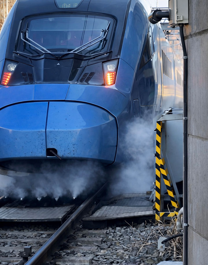 [서울=뉴시스] KTX 열차에 착설방지제를 도포하는 모습. (사진=한국철도공사 제공) 2026.01.11. photo@newsis.com *재판매 및 DB 금지