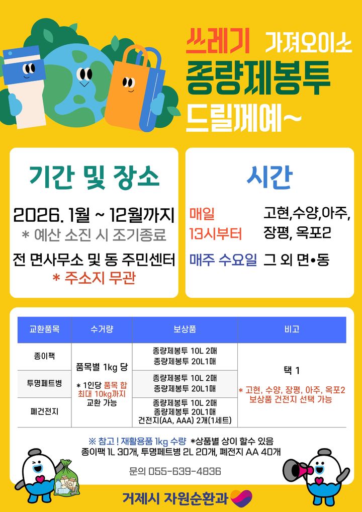 거제시, '재활용품 교환사업' 추진…종량제봉투로 교환