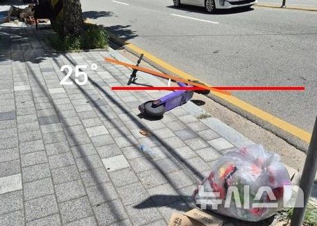 [서울=뉴시스] 전동킥보드가 길거리 한복판에 무단 방치돼 도로 통행에 불편을 주고 있다. (자료= 한국교통안전공단 제공) photo@newsis.com