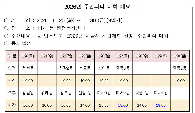 하남시 주민과의 대화 일정. (사진=하남시 제공) photo@newsis.com *재판매 및 DB 금지