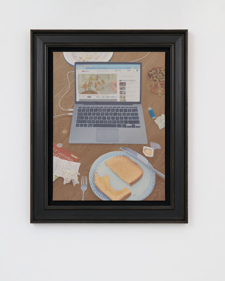 유예림 간단한 요령 하나로 어떤 시든 식물이든 되살리는 법, 2025 캔버스에 유채 60.6 x 45.5 cm 78.5 x 63.8 cm (액자) Courtesy of the artist, and Esther Schipper, Berlin/Paris/Seoul Photo © Haengjin Lee *재판매 및 DB 금지