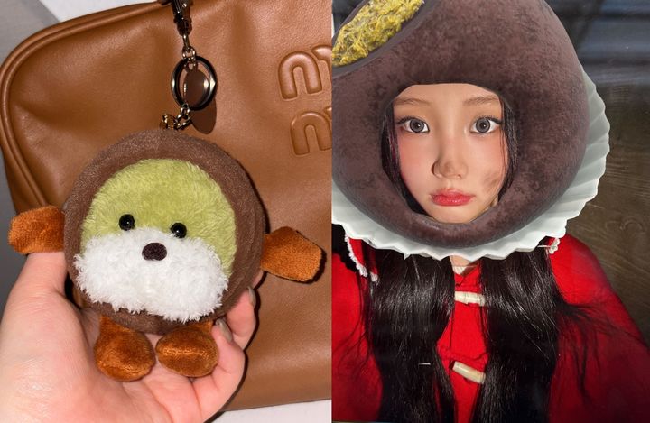 [뉴시스] 캐릭터 브랜드 '체로프 몽모'의 '두바이쫀득몽모(두쫀몽)' 키링과 스노우 '두쫀쿠' 필터를 적용한 '아일릿' 멤버 원희(오른쪽). (사진=체로프 몽모 홈페이지, X 캡처) *재판매 및 DB 금지