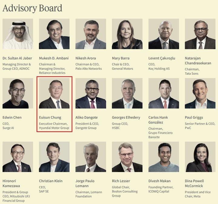 [서울=뉴시스] 미국 미디어 세마포가 주최하는 세계경제정상회의(WES) 자문위원에 포함된 정의선 현대차그룹 회장. (사진=세마포 홈페이지 갈무리) 2026.01.15 photo@newsis.com *재판매 및 DB 금지