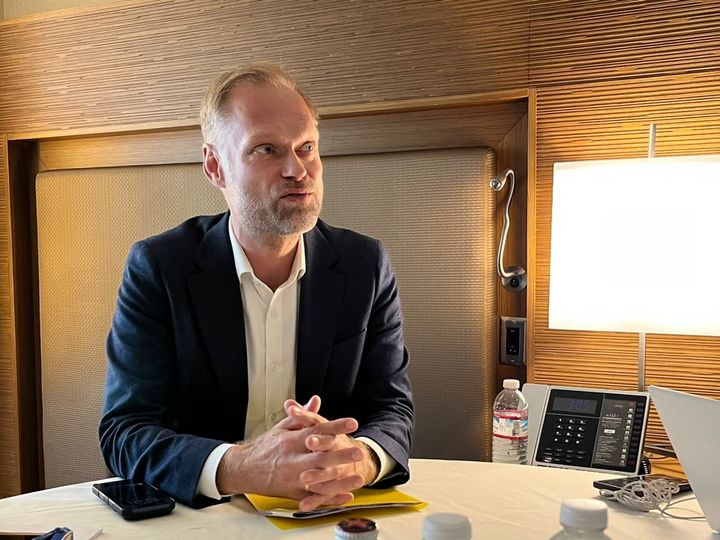 [샌프란시스코=뉴시스] 이승주 기자 = 에밀 콩호이 라르센 노보 노디스크 본사 수석부사장이 지난 13일(현지 시간) 미국 샌프란시스코에서 기자들과 인터뷰를 진행하고 있다. 2026.01.15. heyjude@newsis.com *재판매 및 DB 금지