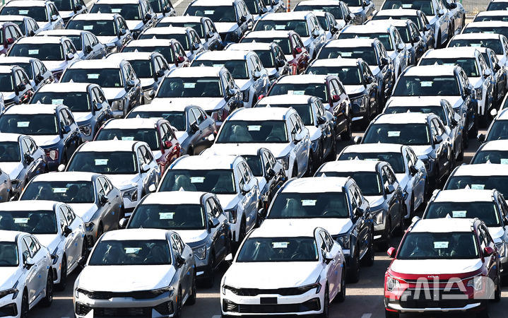 [평택=뉴시스] 김종택 기자 = 지난 14일 경기 평택시 포승읍 평택항 자동차 전용부두에 수출용 차량이 세워져 있는 모습. 2026.01.14. jtk@newsis.com