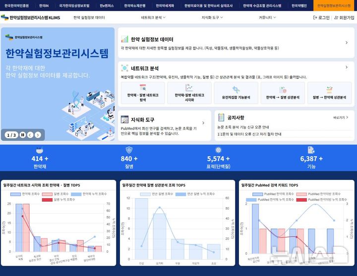 [서울=뉴시스] 한약실험정보관리시스템 메인 화면. (사진= 한국한의약진흥원 제공)