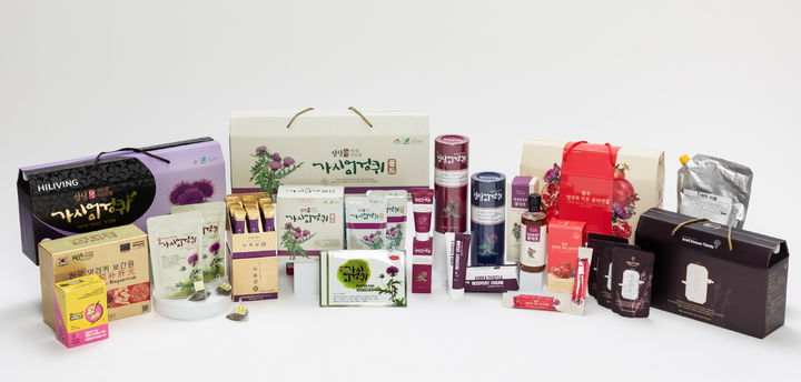 [임실=뉴시스] 특허받은 성분 강화 재배기술로 제품화에 성공한 '임실 엉겅퀴' 제품들. *재판매 및 DB 금지