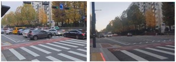 [서울=뉴시스] 서울 강남구 개포 현대1차 아파트 앞 교차로 개선 전(왼쪽)과 후(오른쪽). (사진=서울경찰청 제공) 2026.01.16. photo@newsis.com *재판매 및 DB 금지