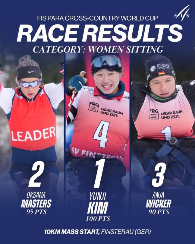 [서울=뉴시스]김윤지, 파라 크로스컨트리 월드컵 우승. (사진=국제스키연맹 소셜미디어 캡처) 2026.01.16. photo@newsis.com *재판매 및 DB 금지