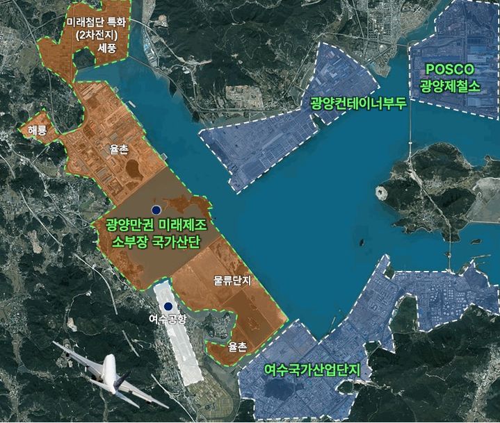 [여수=뉴시스] 율촌–세풍–해룡을 연계한 국가전략 소부장 혁신축 위치도. (사진=여수상의 제공) 2026.01.16. photo@newsis.com&nbsp; *재판매 및 DB 금지