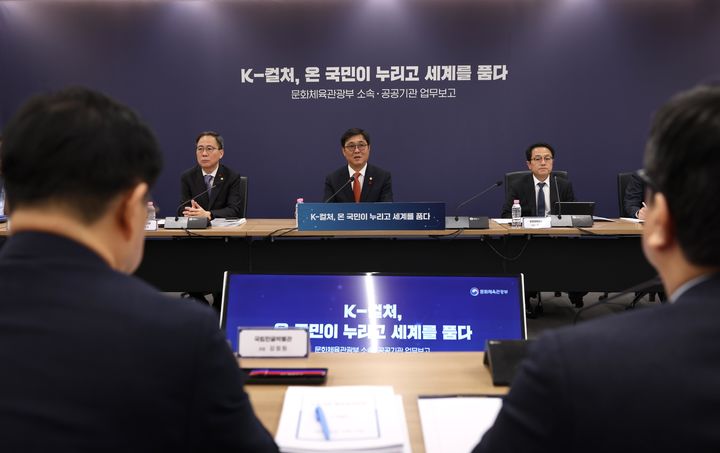 [서울=뉴시스] 최휘영 문화체육관광부 장관이 16일 서울 종로구 국립현대미술관 서울관 대회의실에서 열린 문체부 소속·공공기관 3차 업무보고에서 발언을 하고 있다. (사진=문화체육관광부 제공) 2026.01.16. photo@newsis.com *재판매 및 DB 금지