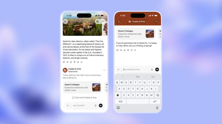 오픈AI는 16일(현지 시간) 새 멤버십 '챗GPT 고(Go)'를 출시했다고 밝혔다. 미국 지역에서 무료 또는 '고' 멤버십을 구독한 성인 이용자 대상으로 챗GPT에 광고를 도입한다. 사진은 광고 도입 예시 (사진=오픈AI 제공) *재판매 및 DB 금지
