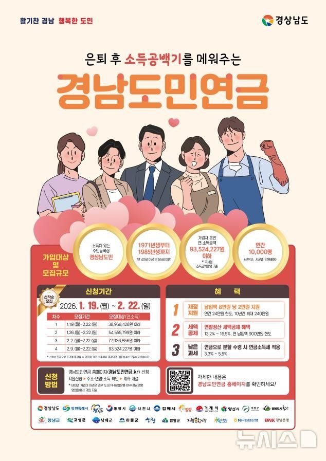 [창원=뉴시스]경남도민연금 가입 안내 포스터.(자료=경남도 제공) 2026.01.18. photo@newsis.com