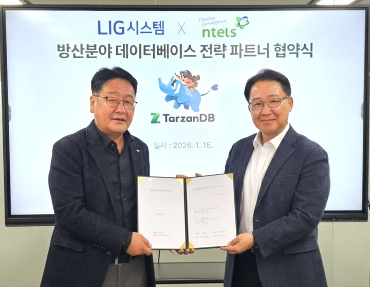 홍길준 LIG시스템 대표이사(왼쪽), 최일규 엔텔스 대표이사(오른쪽). (사진=엔텔스) *재판매 및 DB 금지