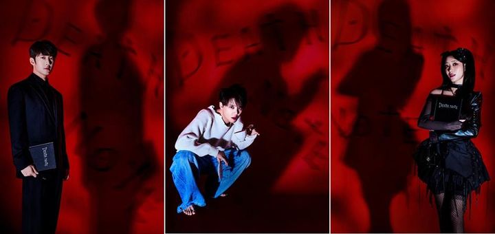 뮤지컬 '데스노트'에 라이토 역 고은성(왼쪽부터), 엘 역 김준수, 아마네 미사 역 장민제가 출연핸다. (사진=오디컴퍼니 제공) *재판매 및 DB 금지