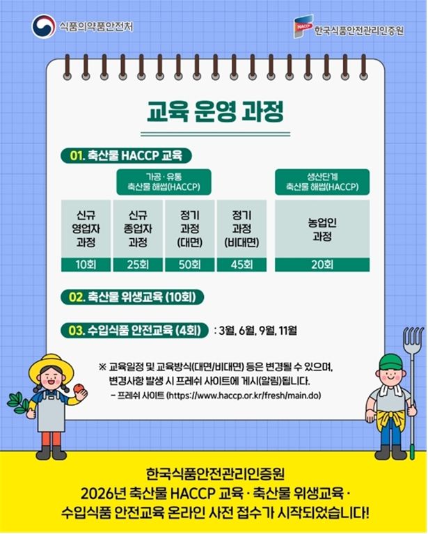 [서울=뉴시스] 한국식품안전관리인증원(해썹인증원)은 해썹 인증업체의 법정 의무교육 이행과 운영 역량 강화를 위해 2026년 법정교육을 실시한다. (사진=해썹인증원 제공) 2026.01.20. photo@newsis.com *재판매 및 DB 금지