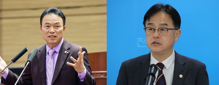 [천안=뉴시스] 최영민 기자=(왼쪽부터) 류제국 천안시의회 부의장과 무소속 장혁 의원. 2026.01.20 ymchoi@newsis.com *재판매 및 DB 금지