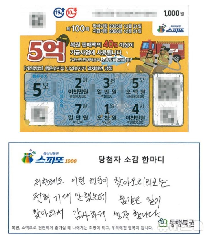 "당첨된 건지 긴가민가"…못 믿어 전화 확인한 복권 1등