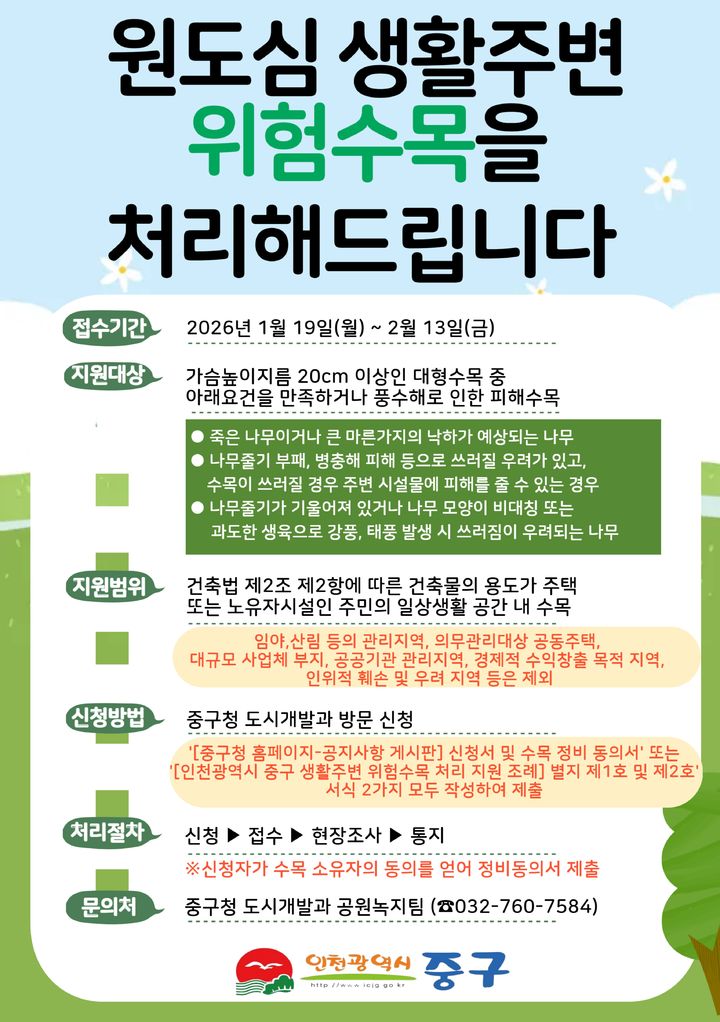 [인천=뉴시스] 올해 생활주변 위험수목 처리지원사업 포스터. (사진=중구 제공) 2026.01.21. photo@newsis.com *재판매 및 DB 금지