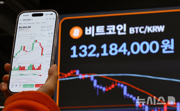 [서울=뉴시스] 최진석 기자 = 21일 서울 빗썸라운지 강남본점에 비트코인 시세가 보이고 있다. 2026.01.21. myjs@newsis.com