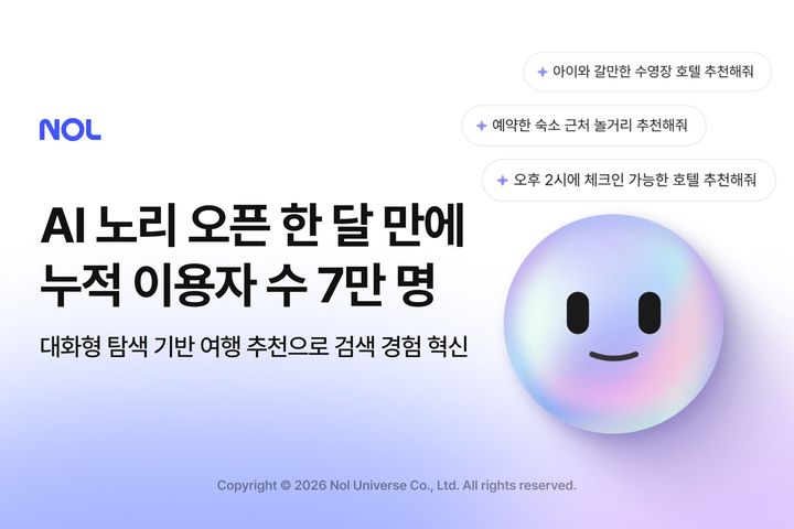 [서울=뉴시스] 놀유니버스가 운영하는 NOL이 AI 기반 대화형 탐색 서비스 'AI 노리'가 출시 한 달 만에 누적 이용자 수 7만 명을 넘어섰다. (사진=놀유니버스 제공) 2026.01.22. photo@newsis.com *재판매 및 DB 금지