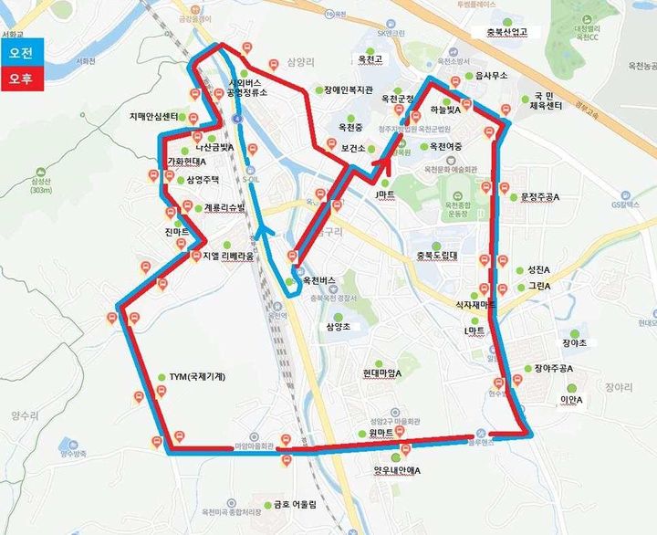 [옥천=뉴시스] 옥천읍 순환버스 노선도. (사진=옥천군 제공) 2026.01.22. photo@newsis.com&nbsp; *재판매 및 DB 금지