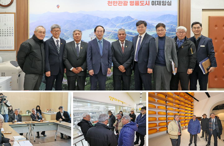 [임실=뉴시스] 대한민국 치즈수도 임실의 치즈산업을 배우고자 페루 벤치마킹단이 임실을 방문했다. 심민 임실군수와 군 관계자, 페루 국립공과대학교 에르메스 부총장을 비롯한 방문단 일행의 기념사진 및 방문단의 임실치즈산업 현장을 견학 모습이다. *재판매 및 DB 금지