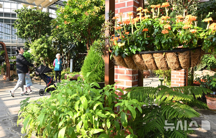 [수원=뉴시스] 김종택 기자 = 강추위가 이어지고 있는 23일 경기 수원시 국립농업박물관을 찾은 시민들이 가벼운 옷차림으로 식물원 내 온실을 둘러보고 있다.기상청은 이날 충청과 남부지방에 내려진 한파특보가 일부 해제되는 등 동장군 기세가 다소 누그러지겠다고 예보했다. 2026.01.23. jtk@newsis.com