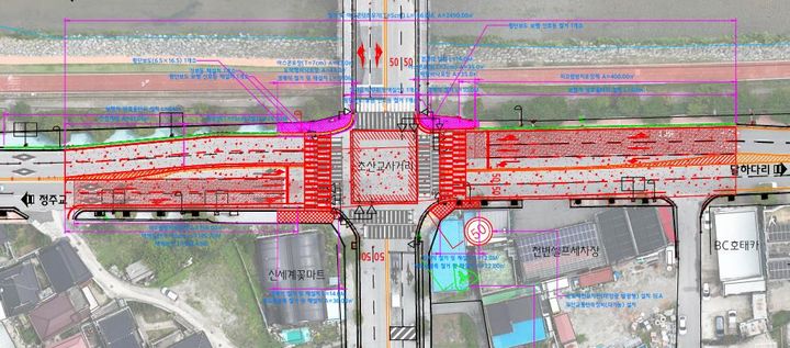 [정읍=뉴시스] 정읍시가 교통사고 고위험 도로로서 교통환경 개선사업을 추진할 예정인 초산교 사거리 현황도. *재판매 및 DB 금지